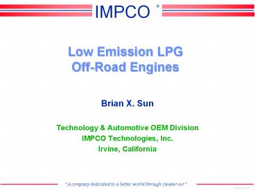 Low Emission LPG OffRoad Engines