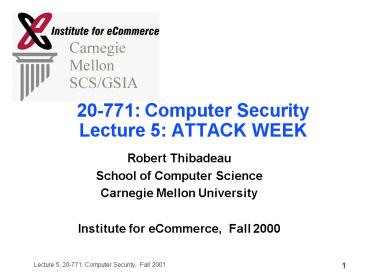 20771: Computer Security Lecture 5: ATTACK WEEK