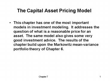 The Capital Asset Pricing Model