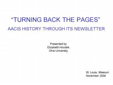 TURNING BACK THE PAGES