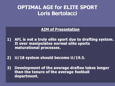 OPTIMAL AGE for ELITE SPORT Loris Bertolacci