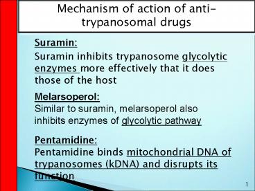 Mechanism of action of antitrypanosomal drugs