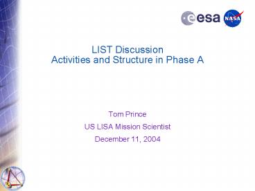 LIST Discussion Activities and Structure in Phase A