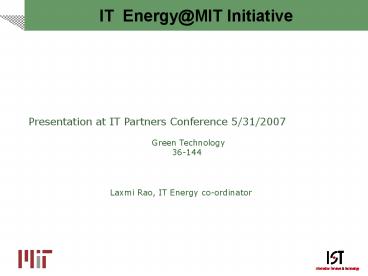 IT EnergyMIT Initiative