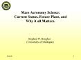 Mars Aeronomy Science: Current Status, Future Plans, and Why it all Matters. PowerPoint PPT Presentation