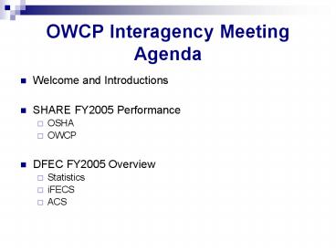 OWCP Interagency Meeting Agenda