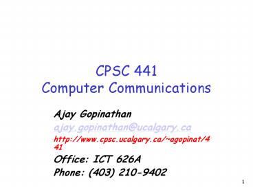 CPSC 441 Computer Communications