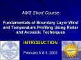 AMS Short Course Fundamentals of Boundary Layer Wind and Temperature Profiling Using Radar and Acous PowerPoint PPT Presentation