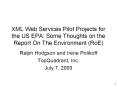 XML Web Services Pilot Projects for the US EPA: Some Thoughts on the Report On The Environment RoE PowerPoint PPT Presentation