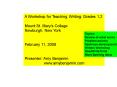 A Workshop for Teaching Writing: Grades 1,2 PowerPoint PPT Presentation