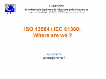 ISO 13584 IEC 61360: Where are we