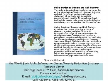 Global Burden of Disease and Risk Factors: