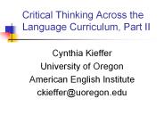 Critical Thinking Across the Language Curriculum, Part II