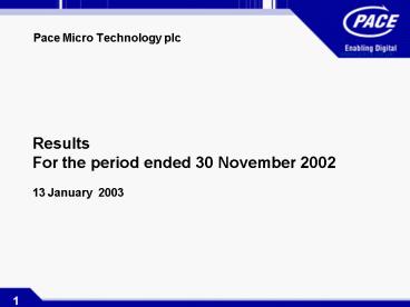 Pace Micro Technology plc