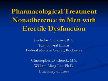 Pharmacological Treatment Nonadherence in Men with Erectile Dysfunction