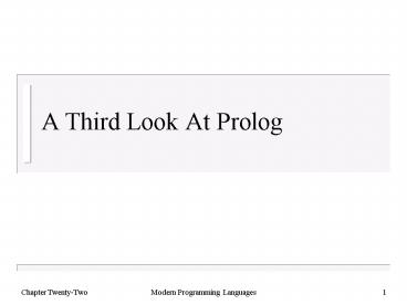 A Third Look At Prolog