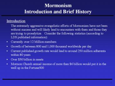 Mormonism Introduction and Brief History