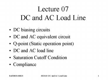 Lecture 07 DC and AC Load Line