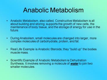 Anabolic Metabolism