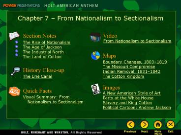 Chapter 7 From Nationalism to Sectionalism