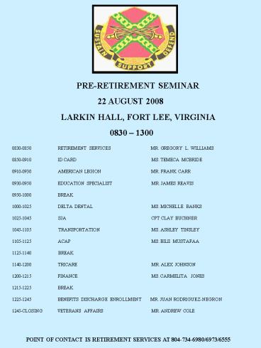 PRERETIREMENT SEMINAR