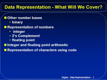 Data Representation What Will We Cover presentation | free to view