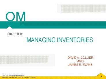 MANAGING INVENTORIES