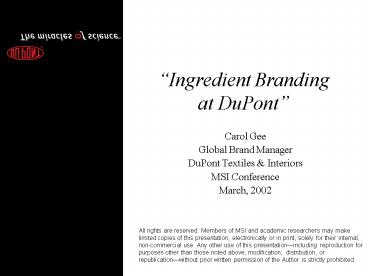 Ingredient Branding at DuPont