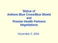 Status of Anthem Blue Cross/Blue Shield and Premier Health Partners Negotiations PowerPoint PPT Presentation