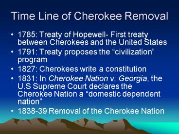 Time Line of Cherokee Removal