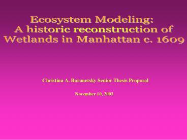 Christina A. Baranetsky Senior Thesis Proposal