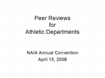 Peer Reviews for Athletic Departments