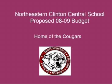 Northeastern Clinton Central School Proposed 0809 Budget