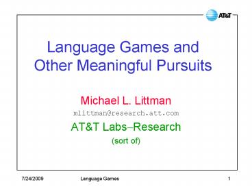 Language Games and Other Meaningful Pursuits
