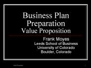 Business Plan Preparation Value Proposition
