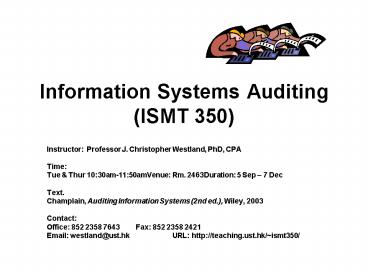 Information Systems Auditing ISMT 350
