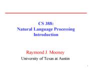 CS 388: Natural Language Processing Introduction