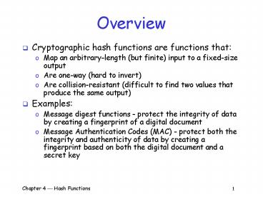 Chapter 4 ? Hash Functions1 presentation | free to download
