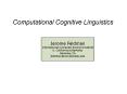 Computational Cognitive Linguistics PowerPoint PPT Presentation