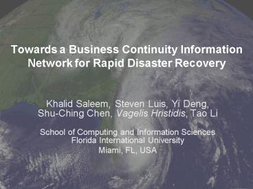 Towards a Business Continuity Information Network for Rapid Disaster Recovery