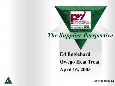 The Supplier Perspective