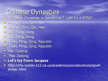 Chinese Dynasties