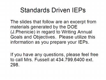 Standards Driven IEPs