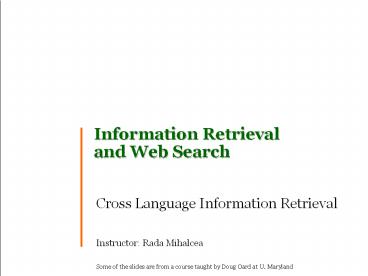 Information Retrieval and Web Search