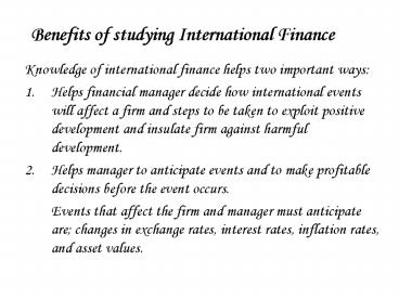 Benefits of studying International Finance