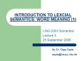 INTRODUCTION TO LEXCIAL SEMANTICS: WORD MEANING 1 PowerPoint PPT Presentation