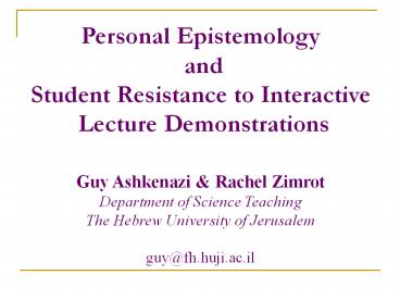 Personal Epistemology