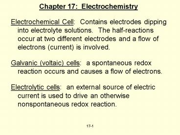 Chapter 17: Electrochemistry