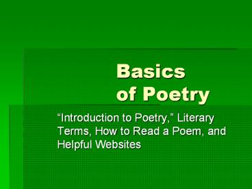 Basics of Poetry