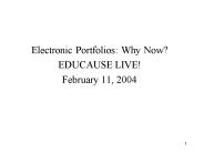 Electronic Portfolios: Why Now